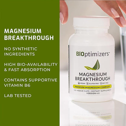 BiOptimizers Magnesium Breakthrough 4.0, (60 Capsules) & Mushroom Breakthrough Powder (Salted Caramel, 15 Servings) - Natural Sleep and Brain Superfood & Supplement Bundle