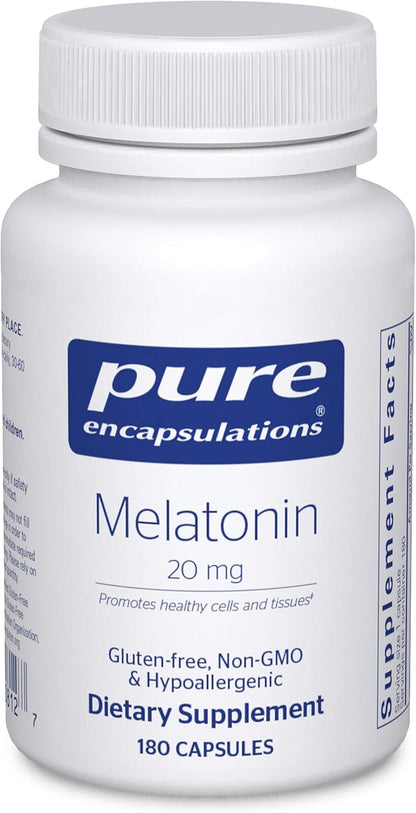 Pure Encapsulations Melatonin 20 mg - Not Intended for Sleep Support - for Immune System & Healthy Cells - 99.5% Purity Melatonin - Gluten Free & Non-GMO - 180 Capsules
