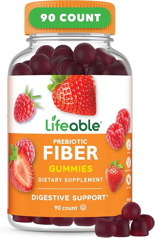 Lifeable Prebiotic Fiber Gummies for Adults | 5g | Great Tasting Fiber Supplement Gummies | Prebiotic Gummies for Digestive Health | High Fiber Gummies for Women, Men | 90 Gummies