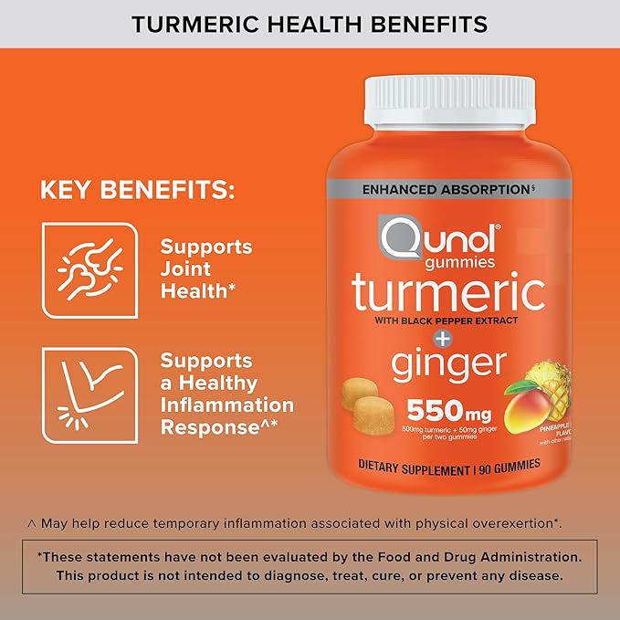 Qunol Turmeric and Ginger with Black Pepper Gummies, 90 Count