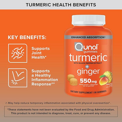 Qunol Turmeric and Ginger with Black Pepper Gummies, 90 Count