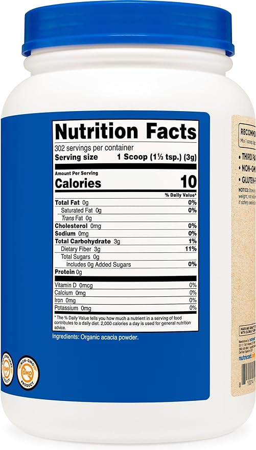 Nutricost Organic Acacia Fiber Powder (2 LB) - USDA Certified Organic, Non-GMO, Gluten Free