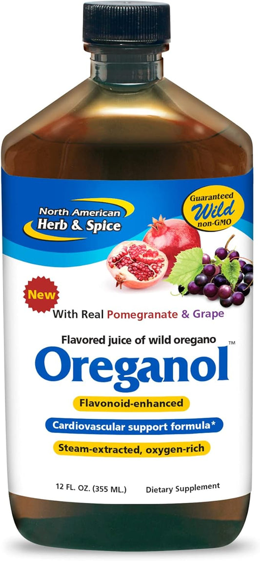 NORTH AMERICAN HERB & SPICE Oreganol Juice - 12 fl oz - with Real Pomegranate & Grape - Cardiovascular Support - Non-GMO - 12 Servings