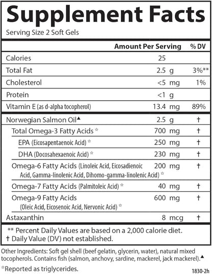 Carlson - Salmon Oil Complete, 700 mg Omega-3s + Astaxanthin, Cardiovascular Support, Brain Function & Joint Health, 60 Softgels