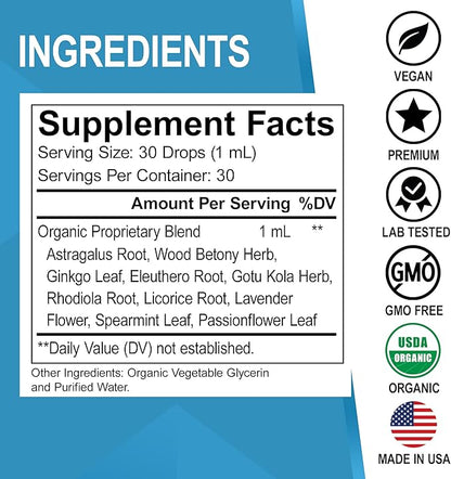 Thyroid Support & Adrenal Focus Drops - Thyroid Supplement Complex with L-Tyrosine Selenium Iodine & Organic Adrenal Support Supplements Focus Liquid Drops - Natural Brain and Memory Fatigue Attention