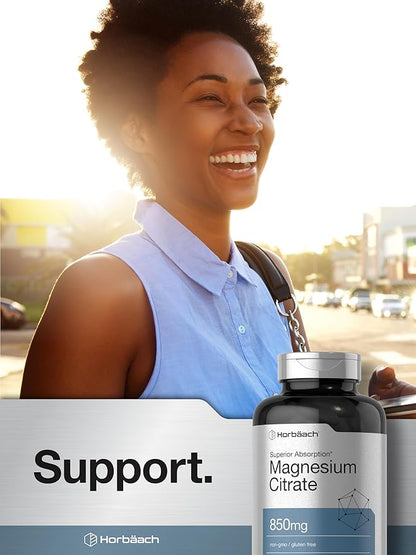 Horbäach Magnesium Citrate | 850mg | 120 Softgels | Superior Absorption | Non-GMO and Gluten Free Formula