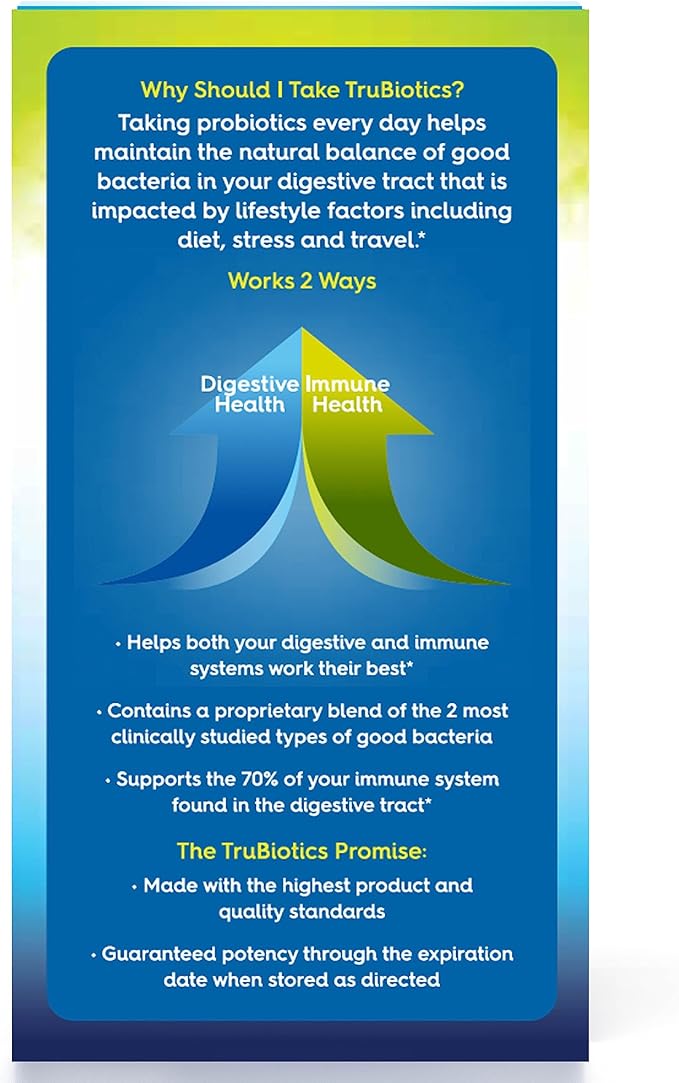 TruBiotics Probiotics for Digestive & Immune Health, Supports Regularity & Helps Relieve Abdominal Discomfort, Gas & Bloating, 2 Clinically Studied Probiotic Strains, Plus Prebiotics, 60 Capsules