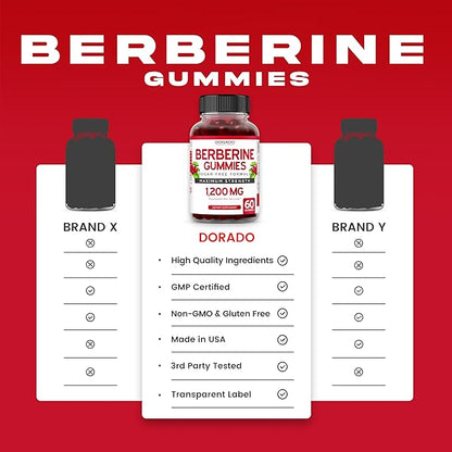 Berberine Gummies with Ceylon Cinnamon (1,200mg) Premium Sugar-Free Berberine Ceylon Cinnamon Supplement for Adults - Third-Party Tested, Non-GMO & Made in USA - 60 Count Chewable Gummies
