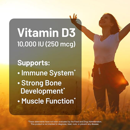 NatureWise Vitamin D3 10,000IU (250 mcg) 30-Day Supply - High Potency for Healthy Immune Support & Muscle Function, Non-GMO, Gluten-Free in Organic Extra Virgin Olive Oil, (Mini Softgel), 30 Count