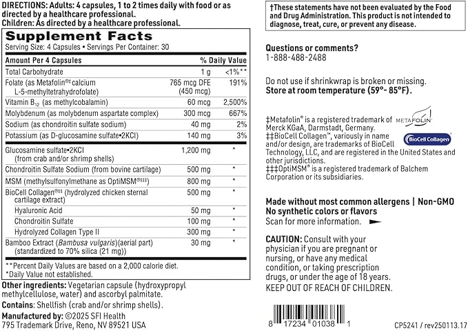Klaire Labs Joint Support Formula - Promotes Joint Recovery & Cartilage Production with Hydrolyzed Collagen, Chondroitin & Hyaluronic Acid (120 Capsules)