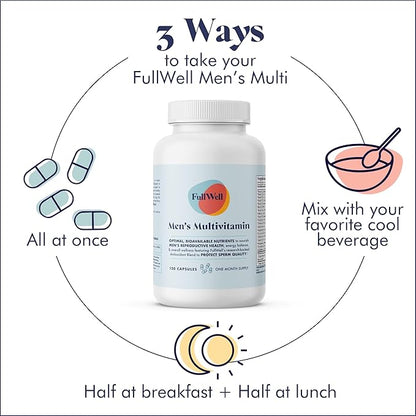 Men's Daily Multivitamin with Vitamin D, Antioxidants, Choline, and B Vitamins for Optimal Sperm Quality, Hormone Health, and Overall Male Fertility, 3rd Party Tested, 30 Servings