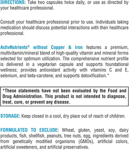 Xymogen ActivNutrients® Without Copper & Iron 120 Capsules Multivitamin/Mineral Formula for Wellness Support*