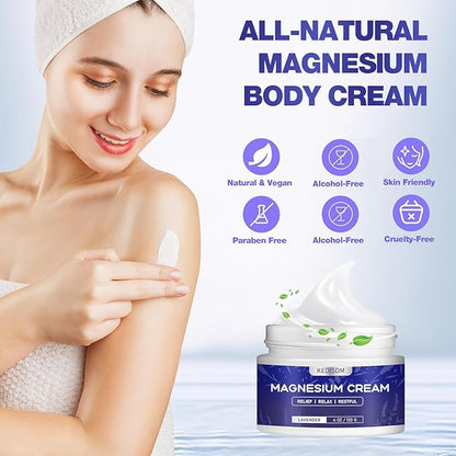 Magnesium Cream for Sleep 4Oz - Soothing Magnesium Lotion for Muscle Relaxation, Nighttime Cream Lavender, Topical Deep Hydration Shea Butter, Safe for Kids & Adults