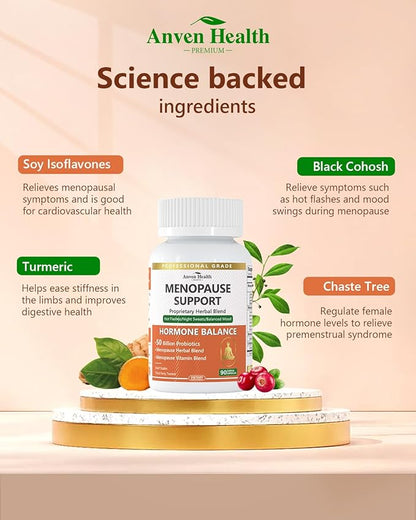 Menopause Supplements for Women - Probiotics for Menopause Relief, Hot Flashes, Night Sweats, Bloating & Gut Health with Herbs, Collagen, Vitamins, Gluten Free & Non-GMO | 180 Veggie Caps