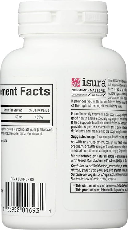 Natural Factors Zinc Bisglycinate, 50 mg, 60 Vegetarian Capsules
