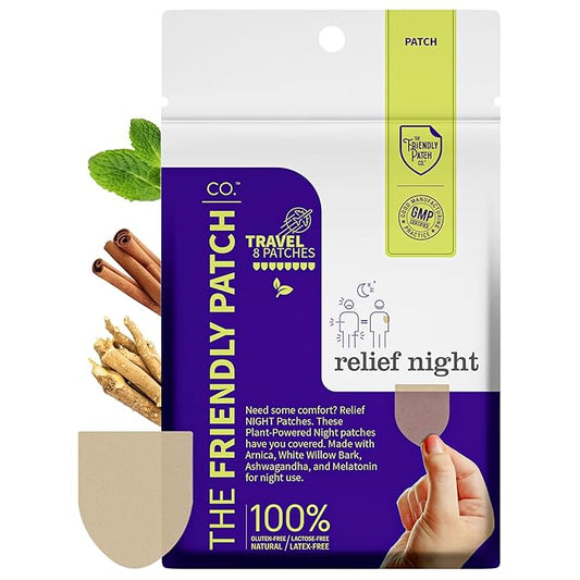 Relief Night Patch - 8 Pack Arnica, White Willow Bark, Melatonin, Ashwagandha for Soreness for sleep patches for Women and Men