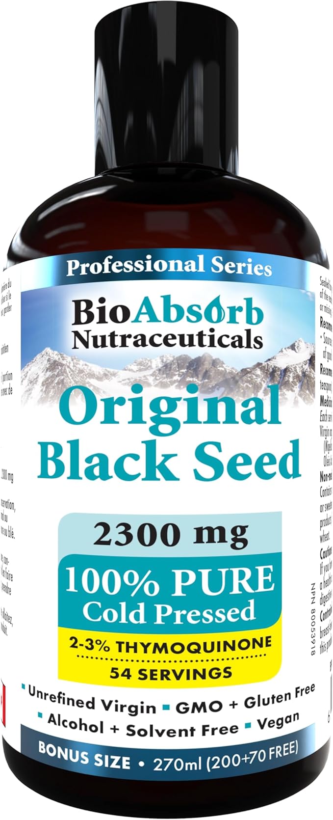 Bio Absorb Black Seed Oil. 54-Day Supply of Cold Pressed Unrefined Black Cumin Seed Oil (Nigella Sativa) (9oz)