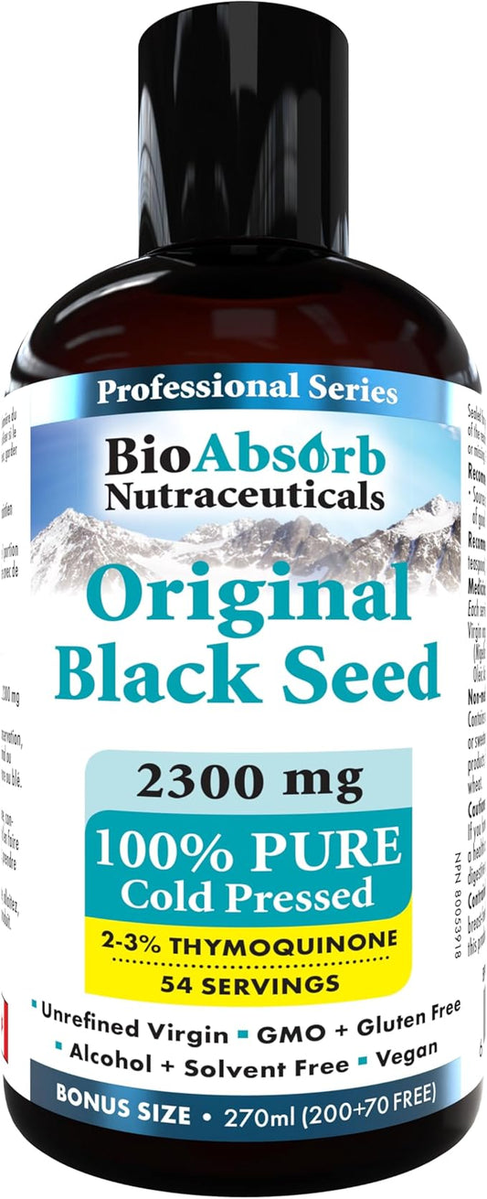 Bio Absorb Black Seed Oil. 54-Day Supply of Cold Pressed Unrefined Black Cumin Seed Oil (Nigella Sativa) (9oz)