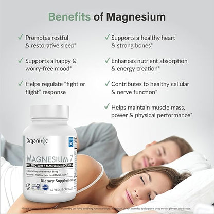 Organixx Magnesium Glycinate Supplement for Support Sleep, Muscle & Heart Health, 7 Type Magnesium Complex with Vitamin B6, Manganese Citrate, Gluten Free, Vegan, Non GMO, High Absorption, 60 Capsules