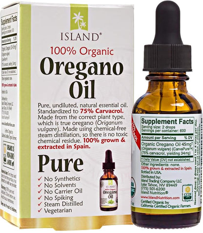 Oregano Oil Organic Liquid Drops - 100% Pure & Undiluted - USDA-Certified Organic (1 oz) 75% Carvacrol - Grown in Spain - Immune Support Supplement with Oil of Oregano.