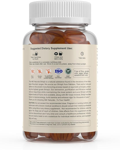 Altman & Erika A&E Naturals Shilajit Gummies, 60 Count, Organic Himalayan Shilajit for Men & Women, Vegan, Non-GMO