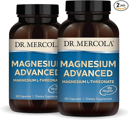 Dr. Mercola Magnesium Advanced, 2-Pack (90 Capsules Each), Dietary Supplement, Magnesium L-Threonate, Non-GMO