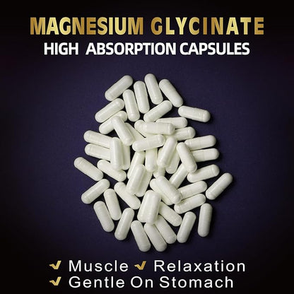 Magnesium Glycinate 400 MG per Serving 100% Chelated for High Absorption, Gentle On Stomach, Non-GMO, 90 Vegetarian Capsules.