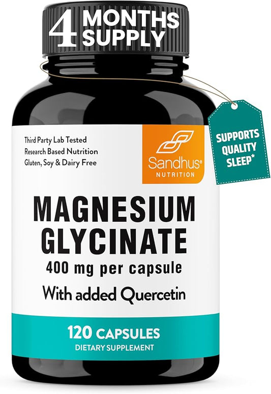 Sandhu's Quercetin with Magnesium Glycinate Capsules for Men & Women | Supports Immune Health, Quality Sleep & Relaxation | 120 Count (Pack of 1)