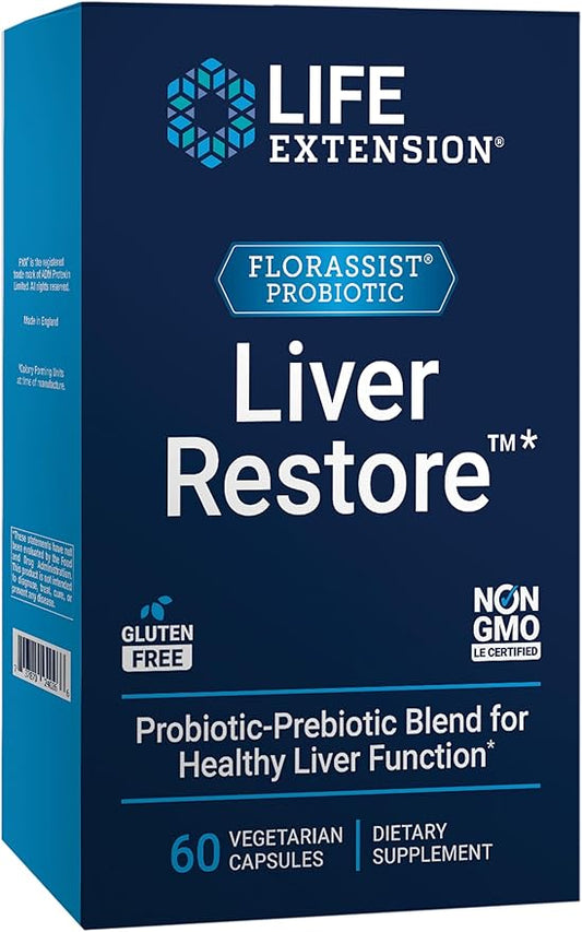 Life Extension FLORASSIST® Liver Restore™, Liver Health probiotics, prebiotics, Liver Support, Healthy Liver enzymes, Gluten-Free, Non-GMO, Vegetarian, 60 Capsules