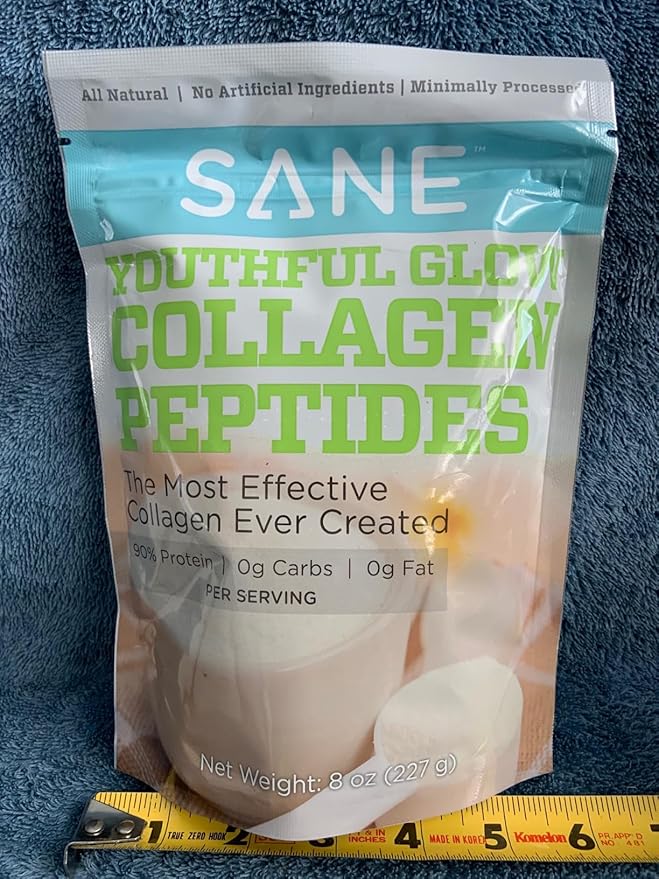 SANE MD - Youthful Glow Vital Collagen Powder - Organic Grass Fed Bovine Hydrolyzed Collagen Peptides Powder for Hair, Nails, Skin & Joint Health - NSF Certified - 37 Servings