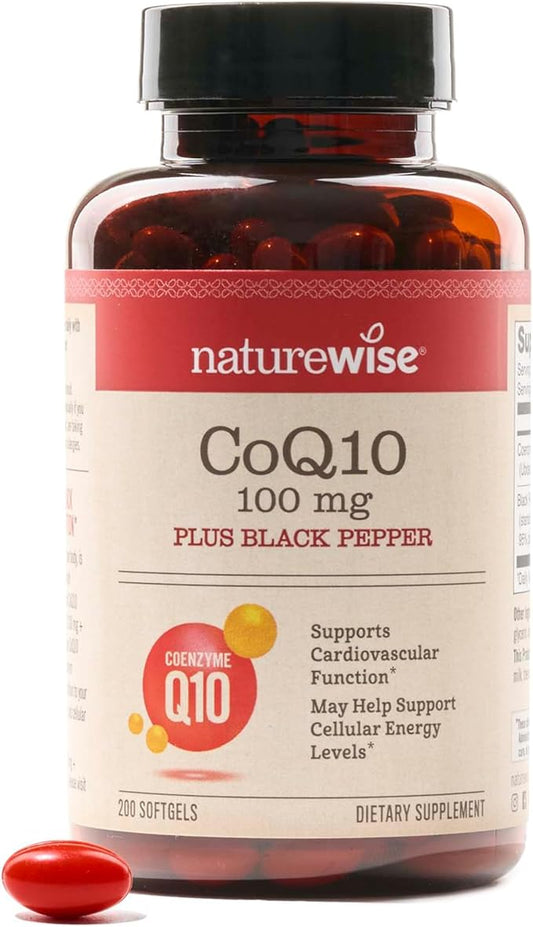 NatureWise CoQ10 100mg Softgels, High Absorption Coenzyme Q10 with BioPerine Black Pepper - Antioxidant for Heart Health + Cellular Energy - Vegan, Non-GMO, Gluten-Free - 200 Count[200-Day Supply]