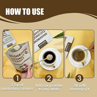 Mushroom Coconut Creamer, Natural Creamer for Coffee, 5 Mushrooms Extract |Lion's Mane, Turkey Tail, Reishi, Maitake, Chaga and Ceylon Cinnamon | Boosts Focus, Immunity and Energy | 6.35oz