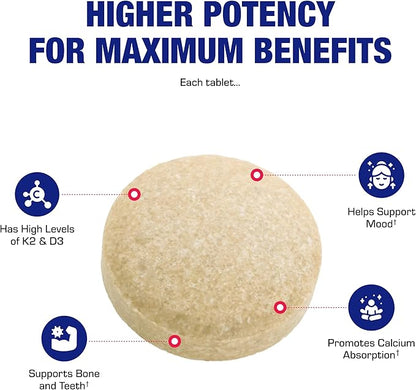 Chewable Vitamin D and K2 Supplement - Clinical D3 K2 2000IU for Bone Teeth Mood and Immune Support Plus Calcium Absorption - Vegetarian Vitamin D Chewable Cinnamon Flavor (60 Day Supply)