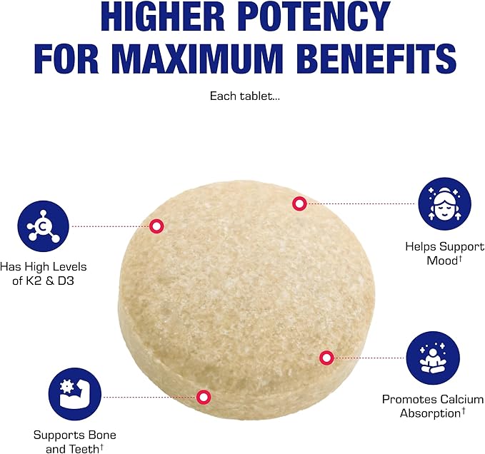 Chewable Vitamin D and K2 Supplement - Clinical D3 K2 2000IU for Bone Teeth Mood and Immune Support Plus Calcium Absorption - Vegetarian Vitamin D Chewable Cinnamon Flavor (60 Day Supply)