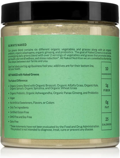 NAKED Super Greens Powder Organic Greens Supplement - Only 10 Premium Ingredients - Vegan, Non-GMO, Prebiotic and Probiotic - 35 Servings