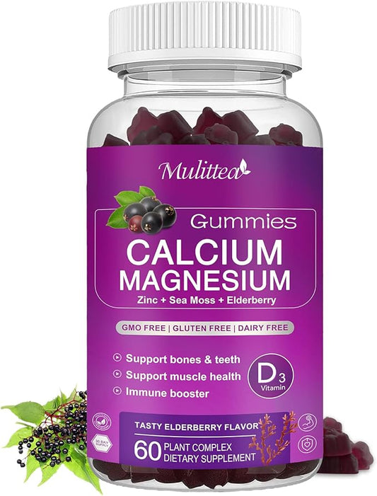 Calcium Magnesium Zinc Gummies with High Absorption Magnesium Glycinate 200mg, Potassium -Plant Calcium Supplement w/ D3 & Sea Moss for Bone, Muscles, Calm Mood & Sleep Support- Kids & adults (1 Pack)