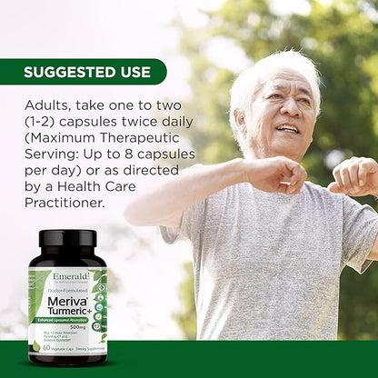 Emerald Labs Meriva Turmeric Plus - Meriva Turmeric, PureWay-C Vitamin C & OptiMSM - Supports Joint Health & Immune Response - 60 Vegetable Capsules (Up to 60-Day Supply)