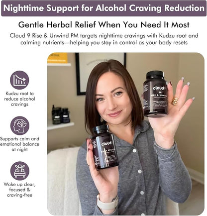 Cloud9 Rise & Unwind PM - Nighttime Wellness Supplement for Relaxation & Rest - Sleep Support Supplement with Herbal & Vitamin Blend for Calm, Restful Sleep - 90 Capsules, 60g