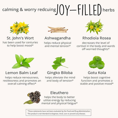 Joy-Filled Mood Support Supplement with St Johns Wort Capsules 120 Ct | Stress Relief Supplement with Rhodiola Rosea, Eleuthero | Helps Calm The Mind & Body | 100% Plant-Based Happy Pills | Herbal