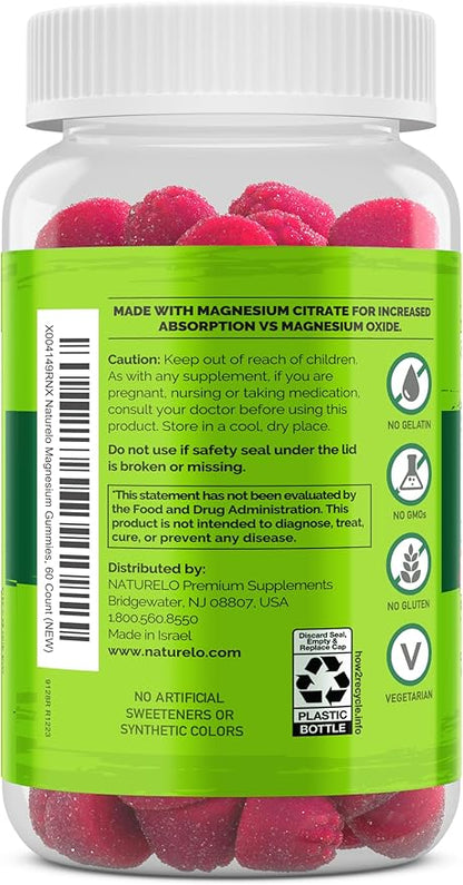 NATURELO Magnesium Citrate Gummies - for Calm & Relaxation Support, Natural Berry Magnesium Gummies, 120 Vegetarian Gummies (Pack of 2)