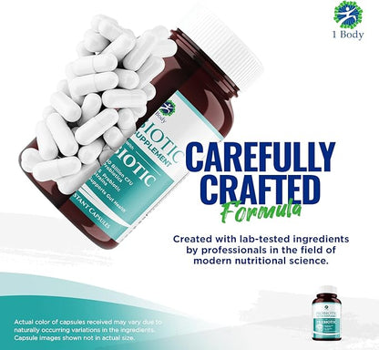 1 Body 30 Billion CFU Probiotic Supplement with Prebiotics – Patented Acid Resistant Capsules to Promote Gut Health, Support Immune System – Probiotics for Women and Men - 60 Vegetarian Capsules
