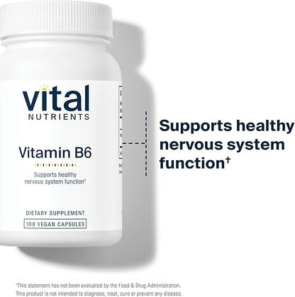 Vital Nutrients Vitamin B6 | Vegan Methylated B6 Vitamins for Nervous System, Muscle, Bone Health* | High-Potency Vitamin B6 for Menstrual Discomfort * | Gluten, Dairy, Soy Free | 100 Capsules