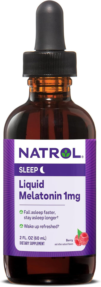 Natrol Liquid Melatonin 1mg, Berry-Flavored Dietary Supplement for Restful Sleep, 2 Fl Oz, 15 Servings