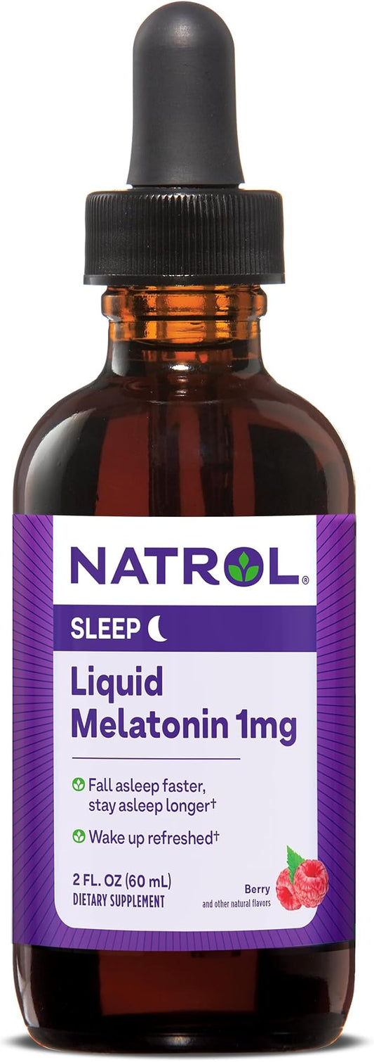 Natrol Liquid Melatonin 1mg, Berry-Flavored Dietary Supplement for Restful Sleep, 2 Fl Oz, 15 Servings
