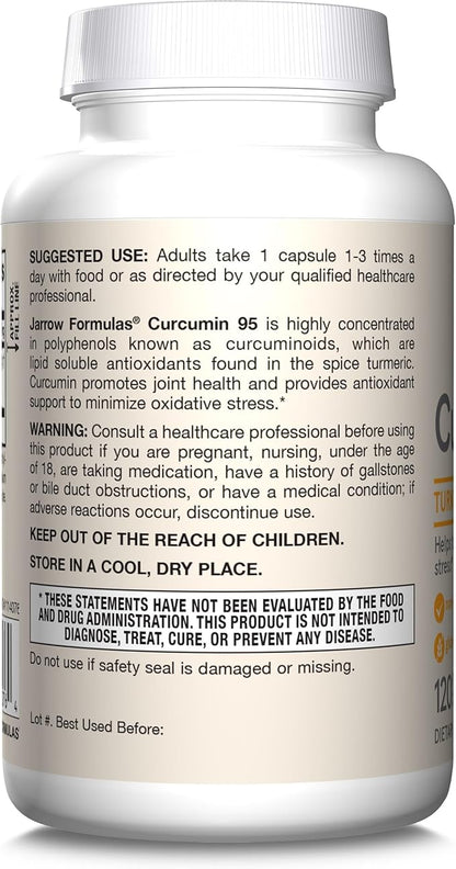 Jarrow Formulas Curcumin 95 500 mg,Turmeric Curcumin Extract for Antioxidant Support, Bone and Joint Support Dietary Supplement,120 Veggie Capsules,Up to 120 Servings, Pack of 12