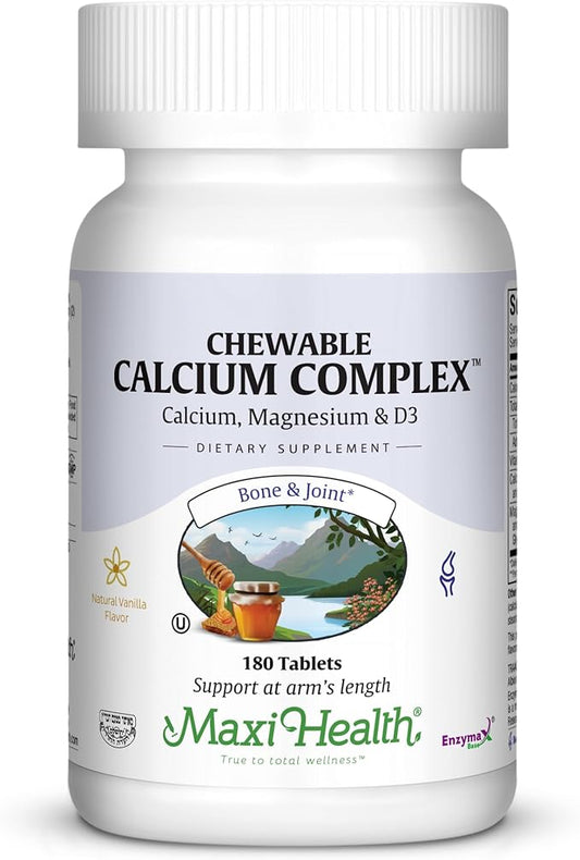 Maxi Health Chewable Calcium Complex - Support Healthy Bones - Vanilla Flavor - 180 Chewies - Kosher