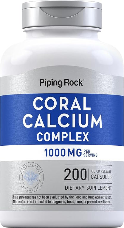 Piping Rock Coral Calcium 1000 mg | 200 Capsules | Bone Formula Complex with Vitamin D, C, and Magnesium | Non-GMO, Gluten Free Supplement