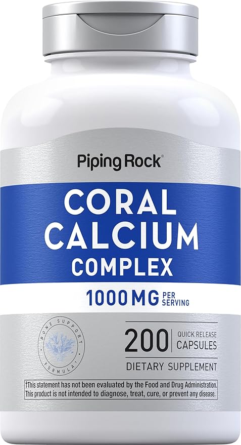 Piping Rock Coral Calcium 1000 mg | 200 Capsules | Bone Formula Complex with Vitamin D, C, and Magnesium | Non-GMO, Gluten Free Supplement