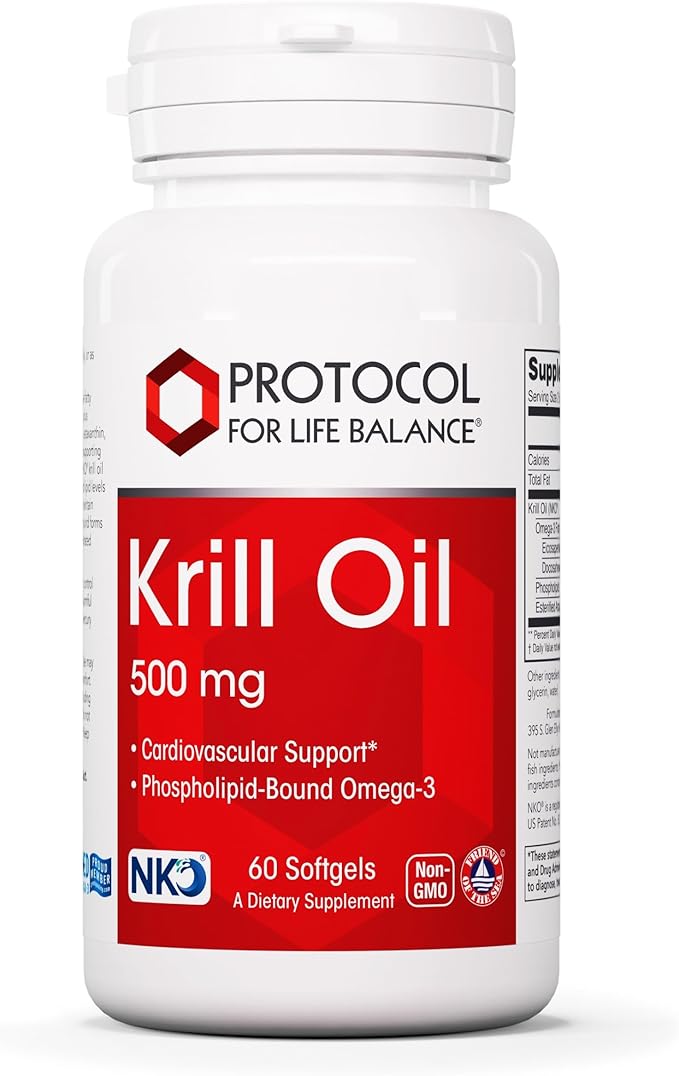 Protocol Krill Oil 500mg - Krill Oil Supplement - DHA & EPA - with Astaxanthin - Supports Heart, Brain, Joints* - Non-GMO & Halal - 60 Softgels