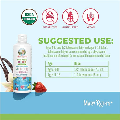 MaryRuth Organics Kids Multivitamin (Strawberry Cherry & Vanilla) & Turmeric & DHA Liposomal (Sweet Ginger) | Clean Label Project Verified® | Vitamins for Joint Health & Overall Wellness | Vegan